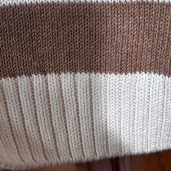 TALBOTS THE CLASSIC ROLL NECK SWEATER - STRIPED CREAM & TAN SIZE PETITE SMALL - Picture 5 of 8